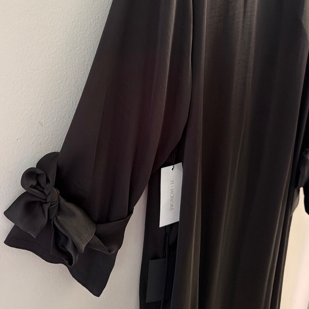 Juan Carlos Obando Womens Streamer Trench Coat Black Viscose Duster Bow Cuff NEW - Picture 3 of 10